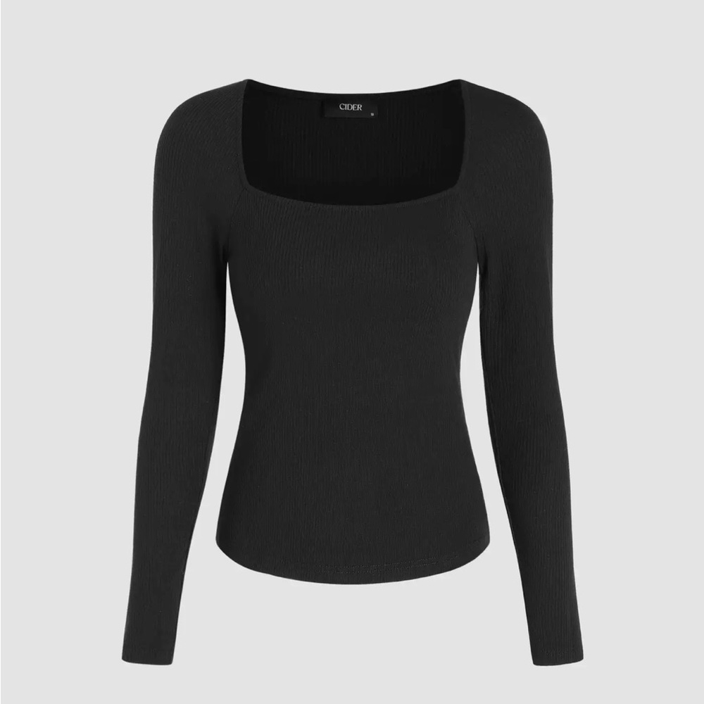 Cider black square neck solid long sleeve tee size S